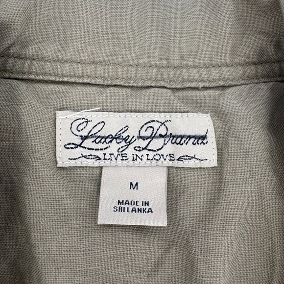 Lucky Brand Utility Jacket M Khaki Embroidered Aztec Patchwork Cotton Zip - Picture 4 of 6